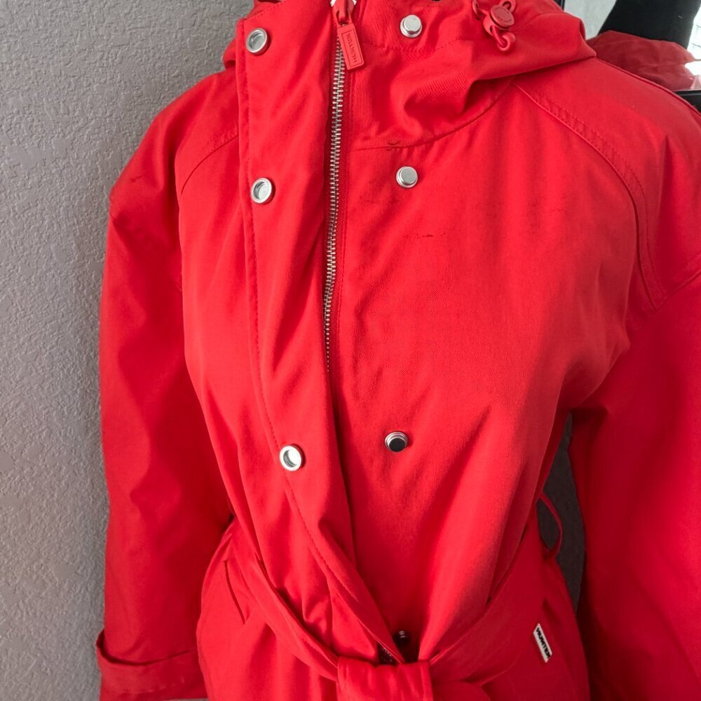 NWT HUNTER Red Chasseur Belted Insulated Hooded Long Trench Coat Small - Picture 9 of 16